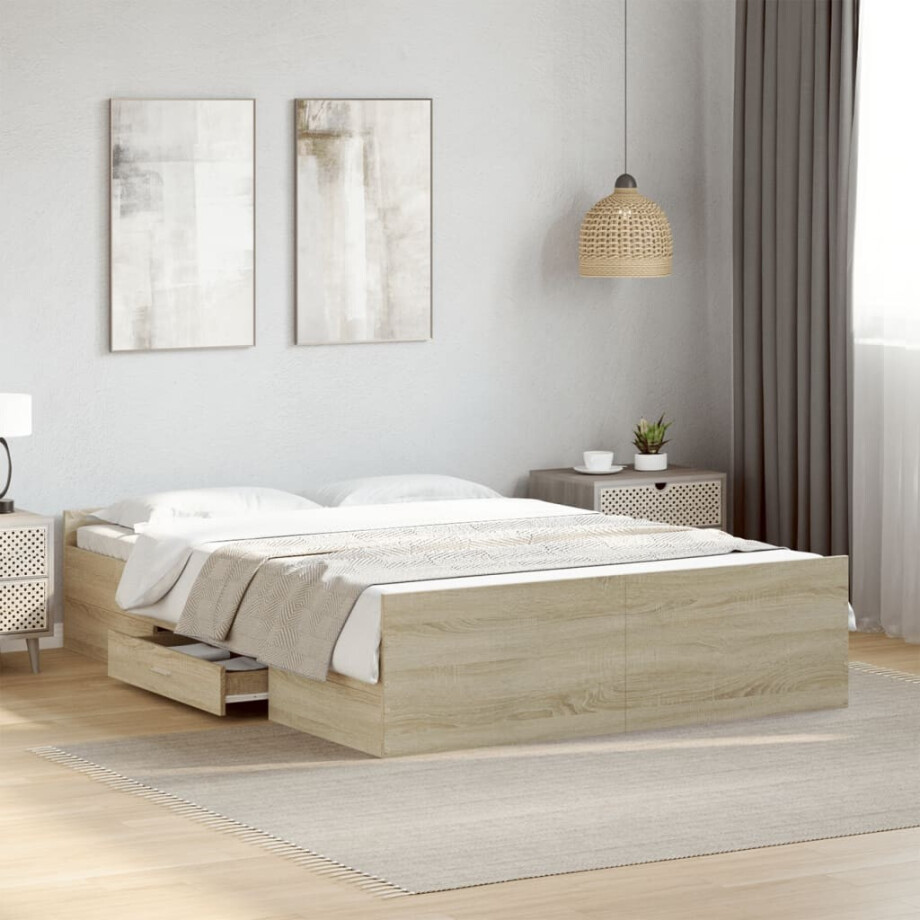 vidaXL Bedframe met lades bewerkt hout sonoma eikenkleurig 140x190 cm vidaXL Bedframe met lades bewerkt hout sonoma eikenkleurig 140x190 cm afbeelding 1