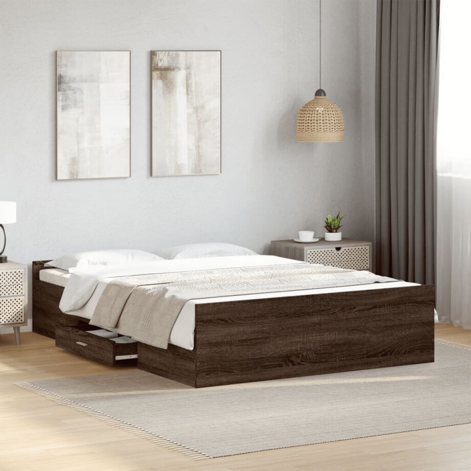 vidaXL Bedframe met lades bewerkt hout bruin eikenkleur 120x190 cm afbeelding 1