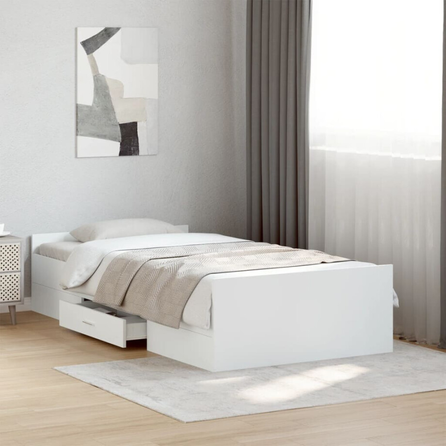 vidaXL Bedframe met lades bewerkt hout wit 75x190 cm afbeelding 1