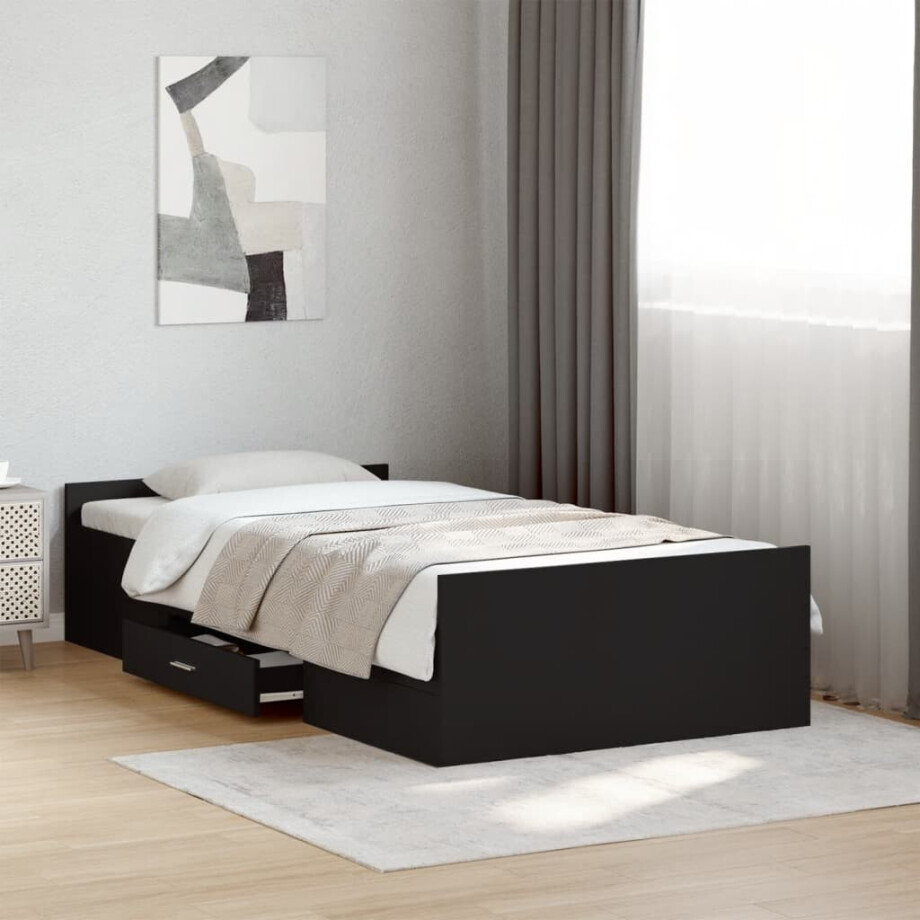 vidaXL Bedframe met lades bewerkt hout zwart 75x190 cm vidaXL Bedframe met lades bewerkt hout zwart 75x190 cm afbeelding 1