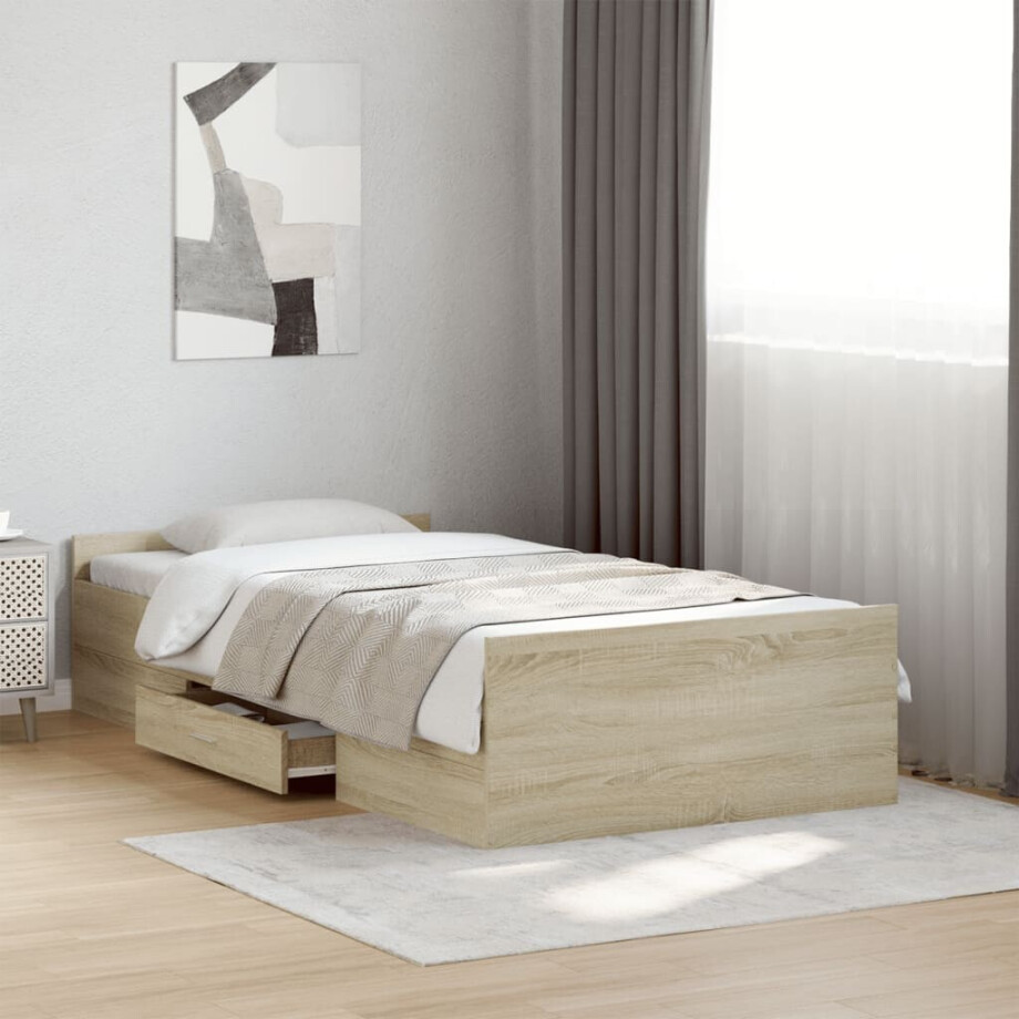 vidaXL Bedframe met lades bewerkt hout sonoma eikenkleurig 75x190 cm vidaXL Bedframe met lades bewerkt hout sonoma eikenkleurig 75x190 cm afbeelding 1