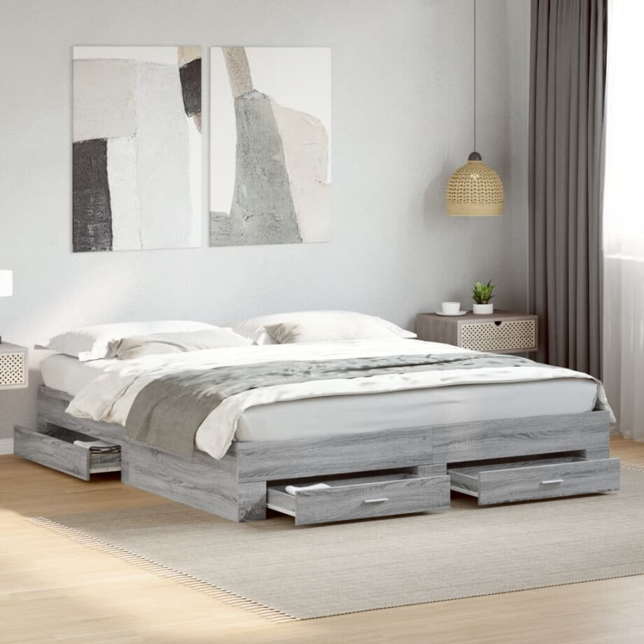 vidaXL Bedframe met lades bewerkt hout grijs sonoma eiken 200x200 cm vidaXL Bedframe met lades bewerkt hout grijs sonoma eiken 200x200 cm afbeelding 1