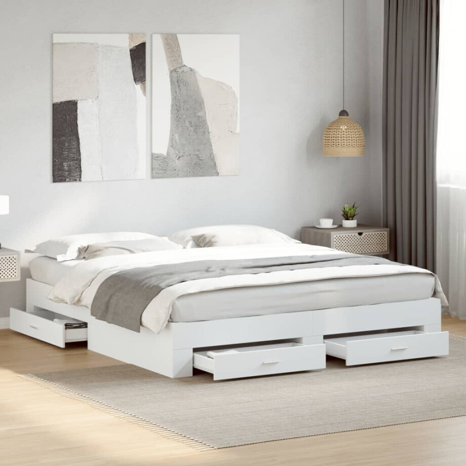 vidaXL Bedframe met lades bewerkt hout wit 180x200 cm afbeelding 1
