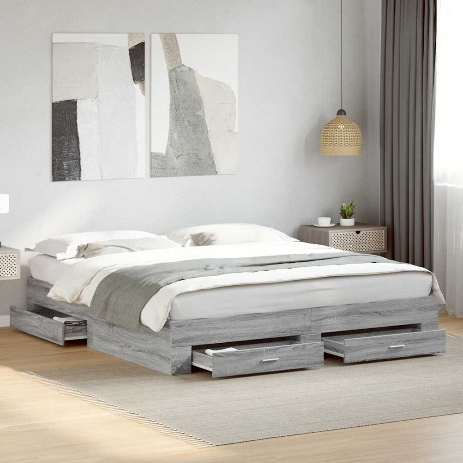 vidaXL Bedframe met lades bewerkt hout grijs sonoma eiken 180x200 cm afbeelding 1