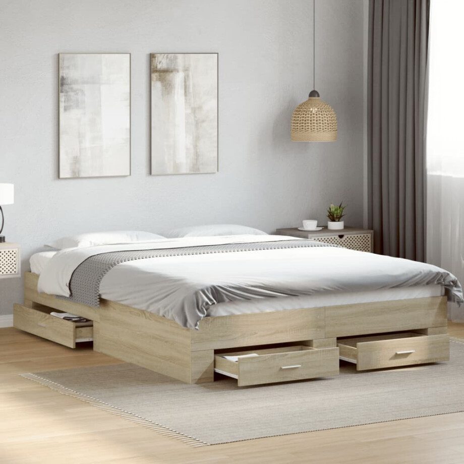 vidaXL Bedframe met lades bewerkt hout sonoma eikenkleurig 160x200 cm afbeelding 1