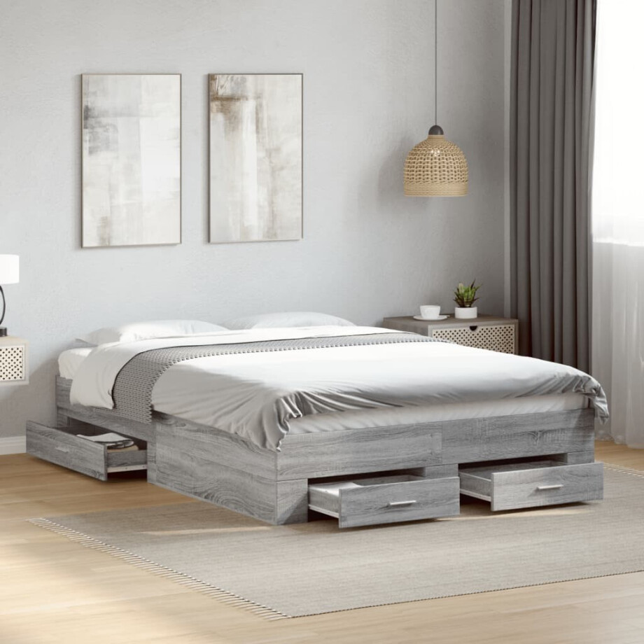 vidaXL Bedframe met lades bewerkt hout grijs sonoma eiken 120x200 cm vidaXL Bedframe met lades bewerkt hout grijs sonoma eiken 120x200 cm afbeelding 1