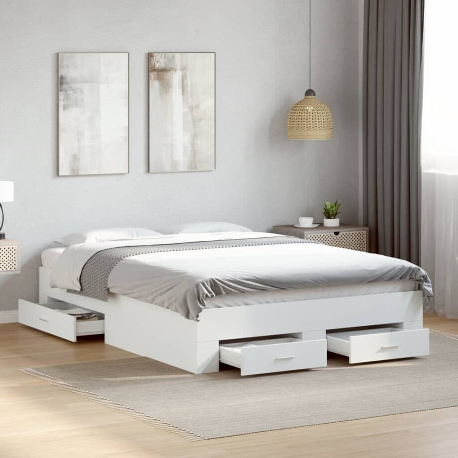 vidaXL Bedframe met lades bewerkt hout wit 140x190 cm vidaXL Bedframe met lades bewerkt hout wit 140x190 cm afbeelding 1