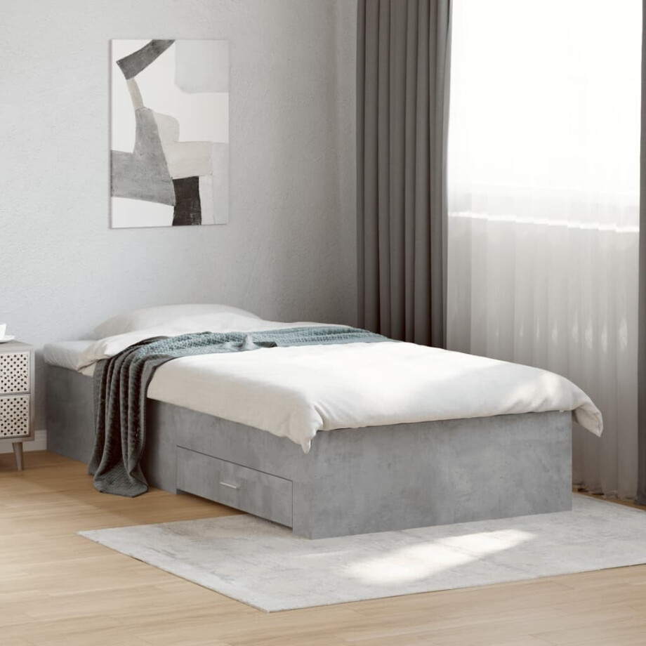 vidaXL Bedframe met lades bewerkt hout betongrijs 90x200 cm afbeelding 1