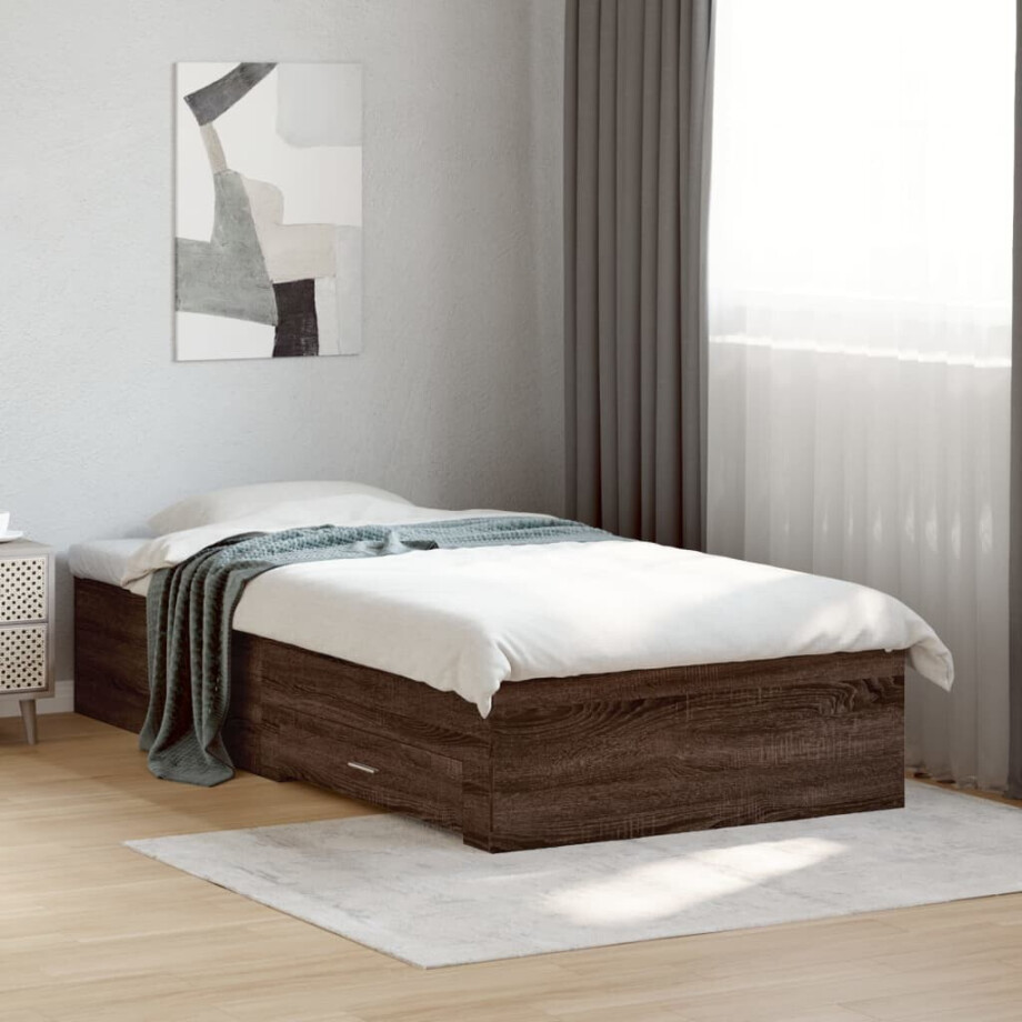 vidaXL Bedframe met lades bewerkt hout bruin eikenkleurig 90x190 cm vidaXL Bedframe met lades bewerkt hout bruin eikenkleurig 90x190 cm afbeelding 1