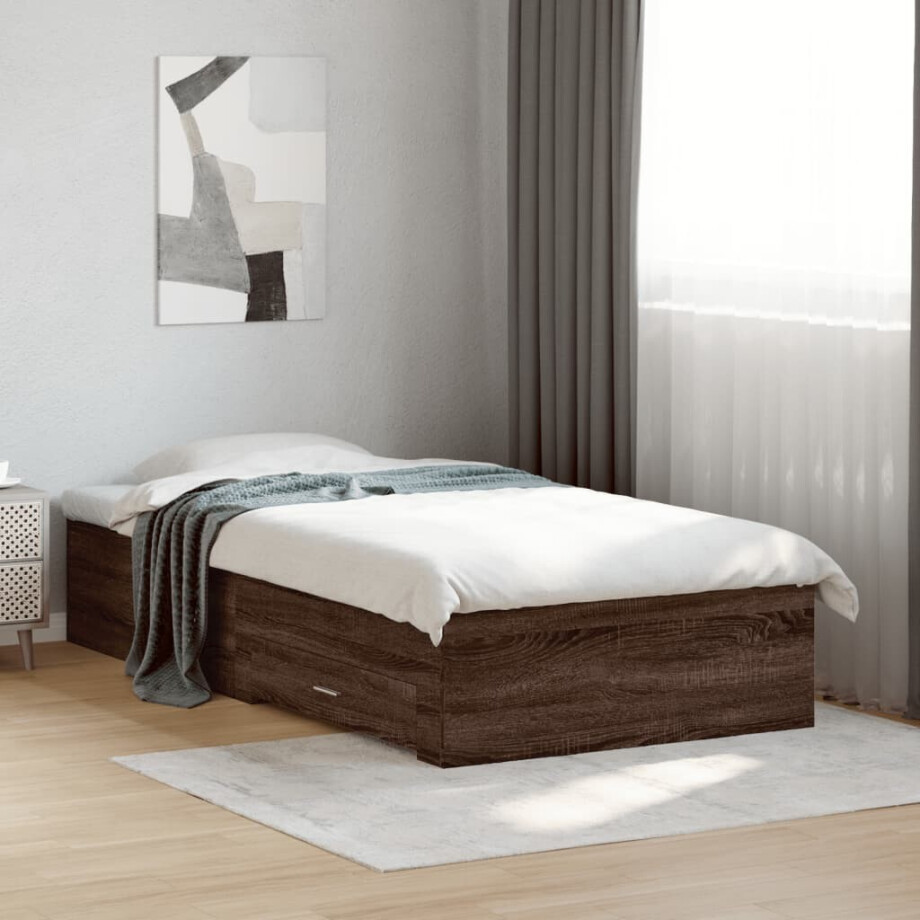 vidaXL Bedframe met lades bewerkt hout bruin eikenkleurig 75x190 cm vidaXL Bedframe met lades bewerkt hout bruin eikenkleurig 75x190 cm afbeelding 1