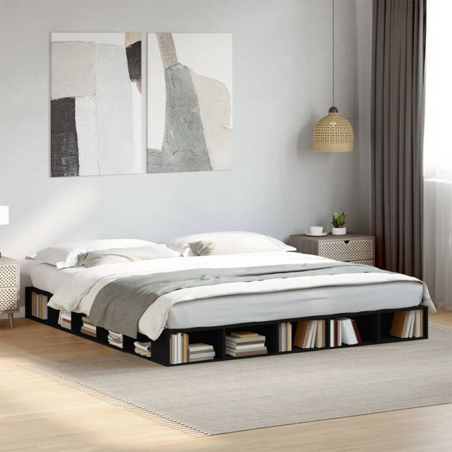 vidaXL Bedframe massief hout zwart 200x200 cm vidaXL Bedframe massief hout zwart 200x200 cm afbeelding 1