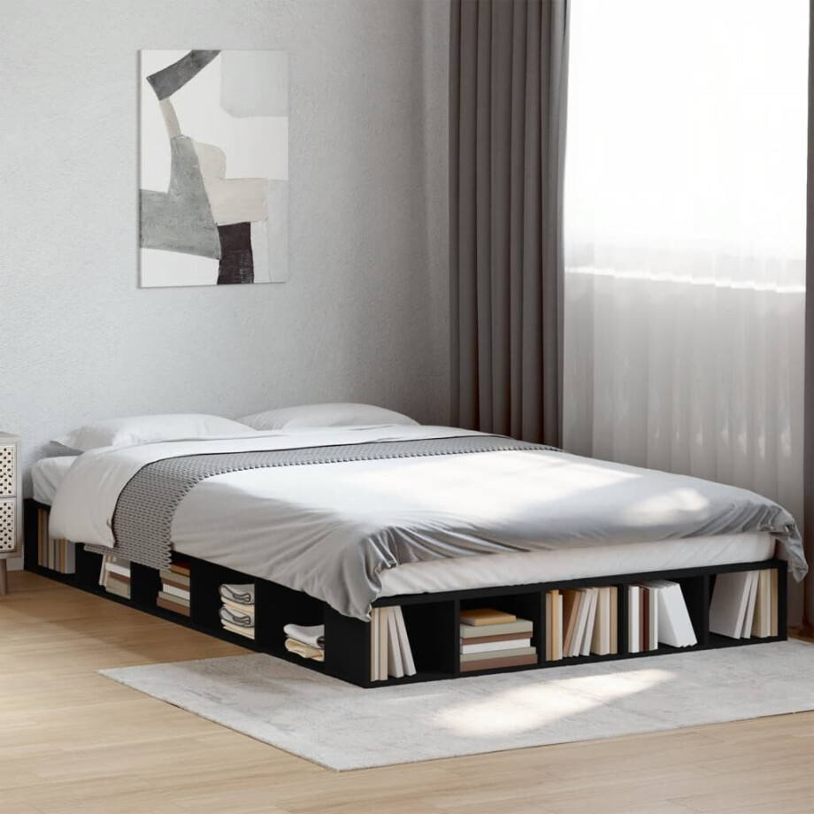 vidaXL Bedframe bewerkt hout zwart 120x200 cm vidaXL Bedframe bewerkt hout zwart 120x200 cm afbeelding 1