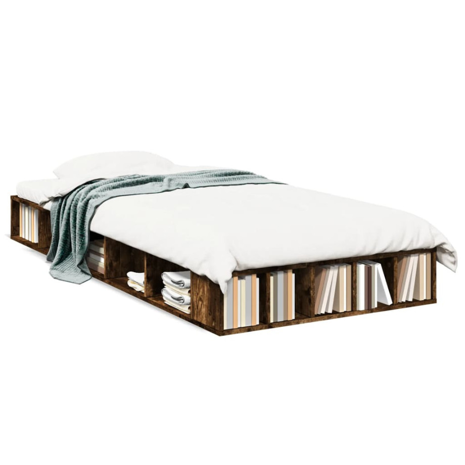 vidaXL Bedframe bewerkt hout gerookt eikenkleurig 100x200 cm afbeelding 1