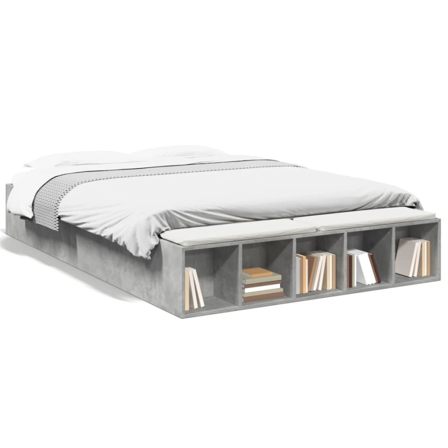 vidaXL Bedframe bewerkt hout betongrijs 160x200 cm afbeelding 1