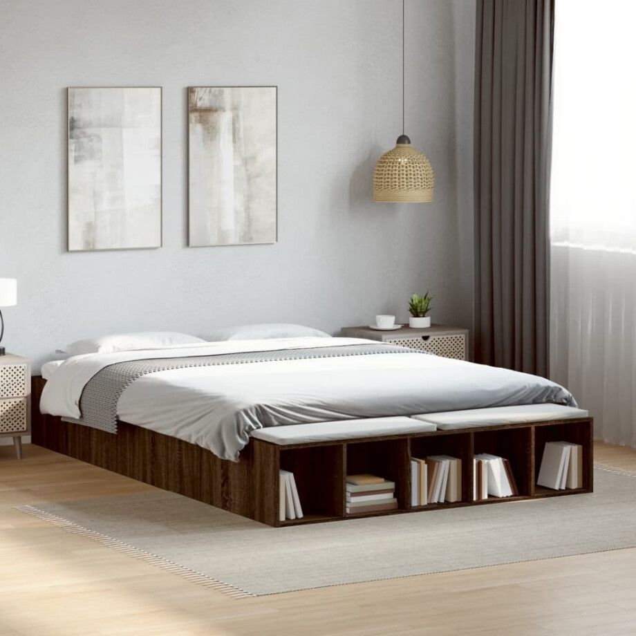 vidaXL Bedframe bewerkt hout bruin eikenkleur 150x200 cm vidaXL Bedframe bewerkt hout bruin eikenkleur 150x200 cm afbeelding 1