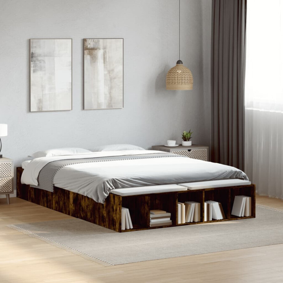 vidaXL Bedframe bewerkt hout gerookt eikenkleurig 120x200 cm vidaXL Bedframe bewerkt hout gerookt eikenkleurig 120x200 cm afbeelding 1