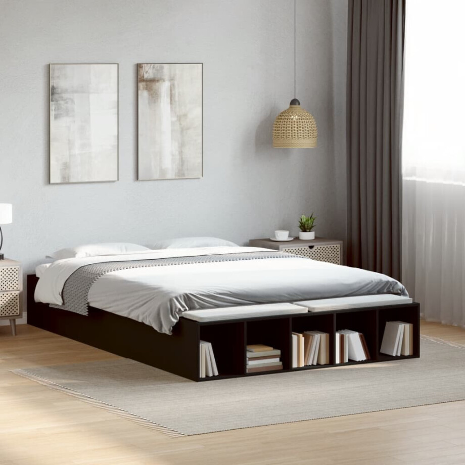 vidaXL Bedframe bewerkt hout zwart 120x190 cm afbeelding 1
