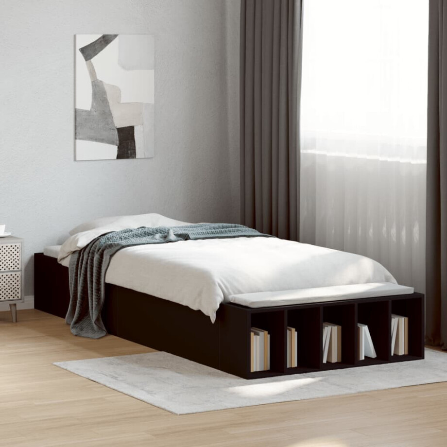 vidaXL Bedframe bewerkt hout zwart 100x200 cm vidaXL Bedframe bewerkt hout zwart 100x200 cm afbeelding 1
