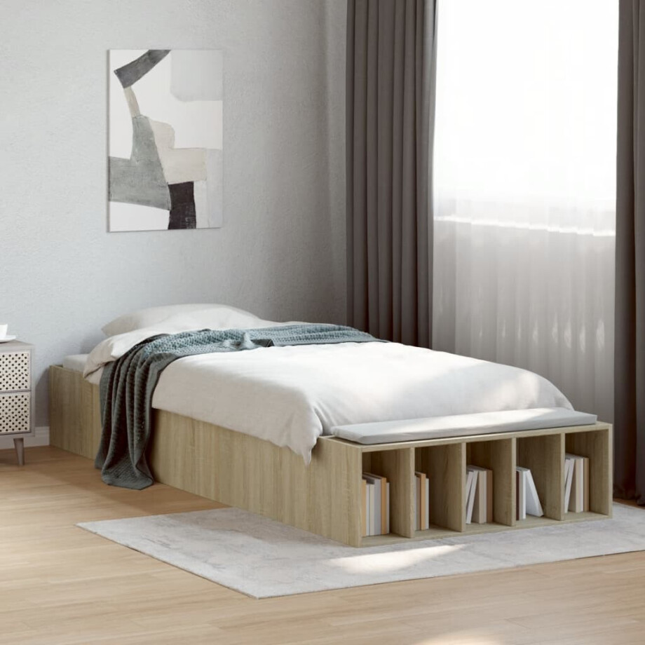 vidaXL Bedframe bewerkt hout sonoma eikenkleurig 100x200 cm afbeelding 1