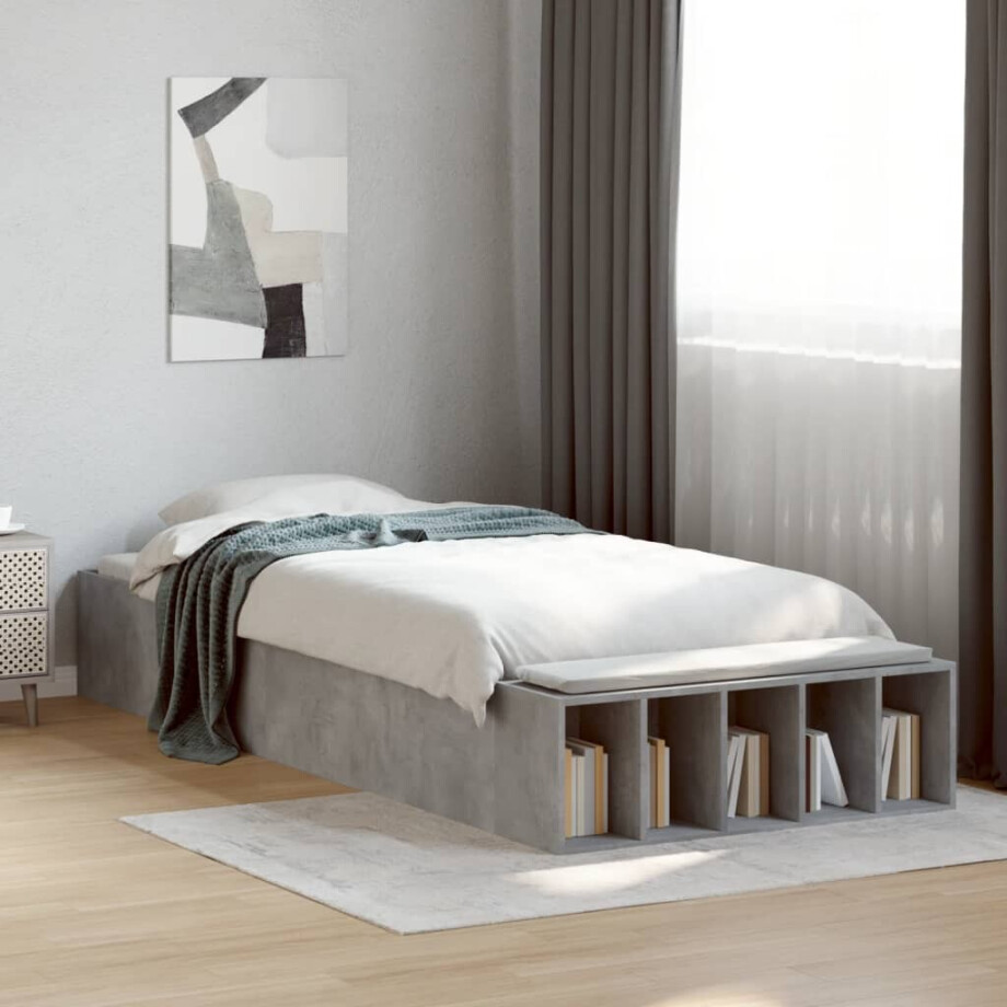 vidaXL Bedframe bewerkt hout betongrijs 100x200 cm vidaXL Bedframe bewerkt hout betongrijs 100x200 cm afbeelding 1