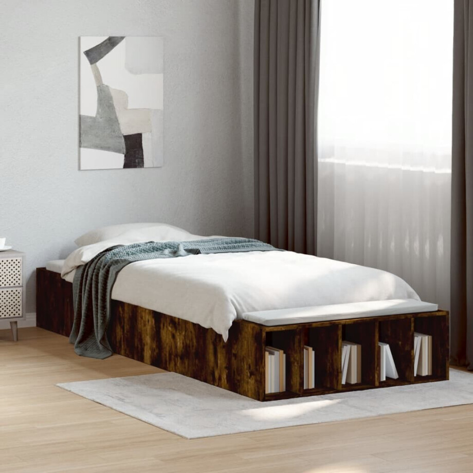 vidaXL Bedframe bewerkt hout gerookt eikenkleurig 90x190 cm afbeelding 1