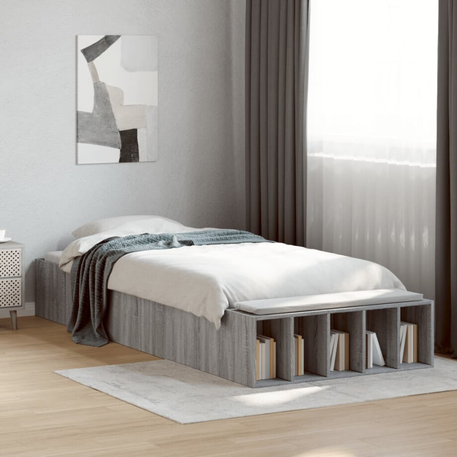 vidaXL Bedframe bewerkt hout grijs sonoma eikenkleurig 75x190 cm afbeelding 1