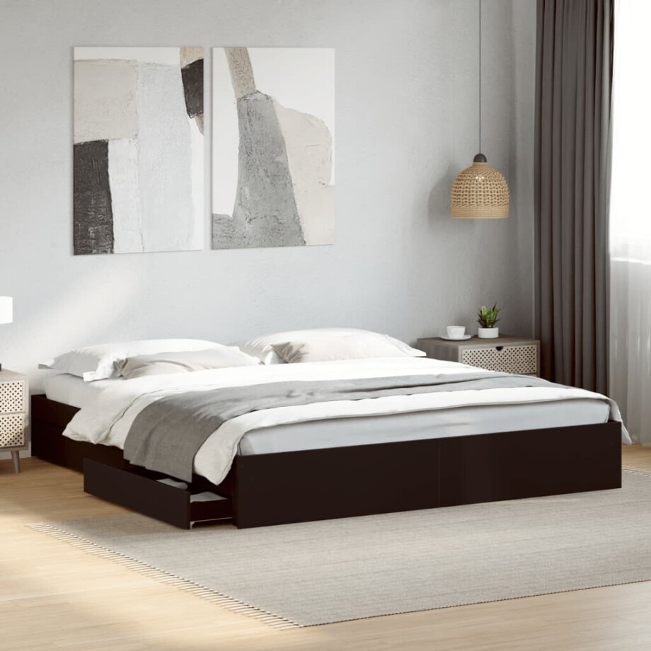 vidaXL Bedframe met lades bewerkt hout zwart 200x200 cm vidaXL Bedframe met lades bewerkt hout zwart 200x200 cm afbeelding 1