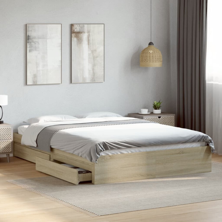 vidaXL Bedframe met lades bewerkt hout sonoma eikenkleurig 160x200 cm afbeelding 1