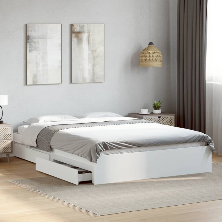 vidaXL Bedframe met lades bewerkt hout wit 150x200 cm afbeelding 1