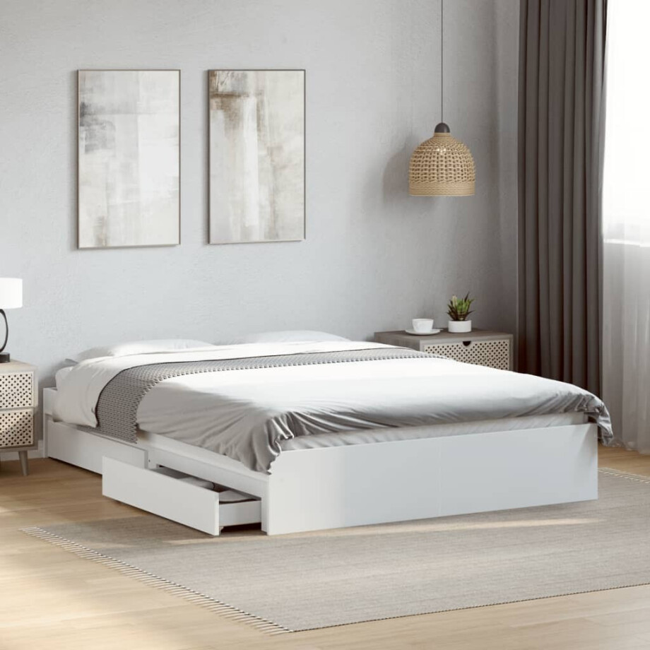 vidaXL Bedframe met lades bewerkt hout wit 140x200 cm vidaXL Bedframe met lades bewerkt hout wit 140x200 cm afbeelding 1