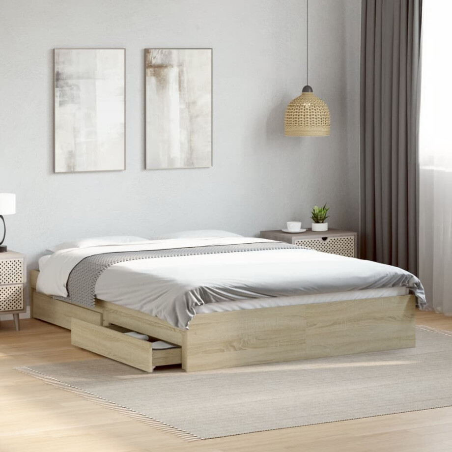 vidaXL Bedframe met lades bewerkt hout sonoma eikenkleurig 140x200 cm vidaXL Bedframe met lades bewerkt hout sonoma eikenkleurig 140x200 cm afbeelding 1