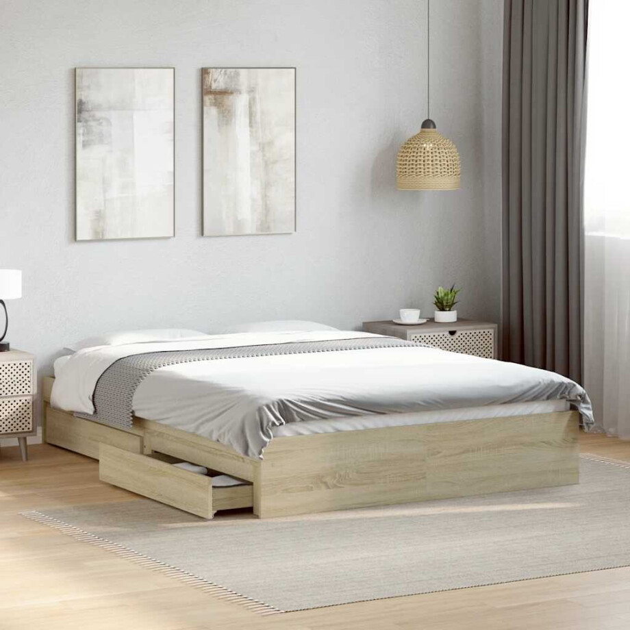 vidaXL Bedframe met lades bewerkt hout sonoma eikenkleurig 120x200 cm vidaXL Bedframe met lades bewerkt hout sonoma eikenkleurig 120x200 cm afbeelding 1