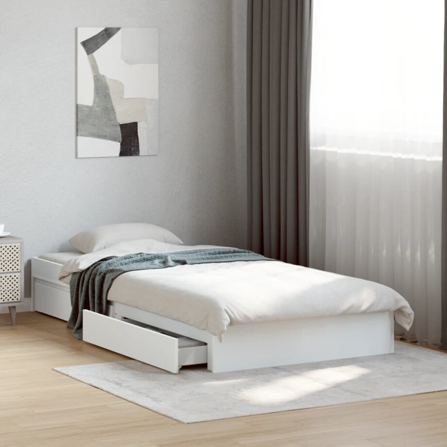vidaXL Bedframe met lades bewerkt hout wit 100x200 cm vidaXL Bedframe met lades bewerkt hout wit 100x200 cm afbeelding 1