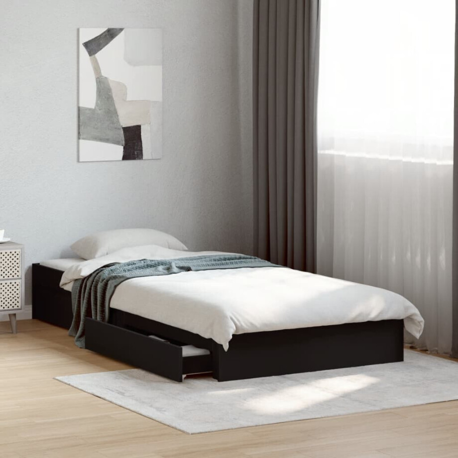 vidaXL Bedframe met lades bewerkt hout zwart 100x200 cm vidaXL Bedframe met lades bewerkt hout zwart 100x200 cm afbeelding 1