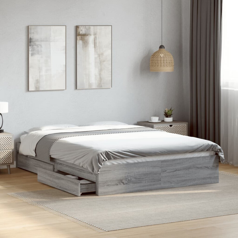 vidaXL Bedframe met lades bewerkt hout grijs sonoma eiken 120x190 cm vidaXL Bedframe met lades bewerkt hout grijs sonoma eiken 120x190 cm afbeelding 1