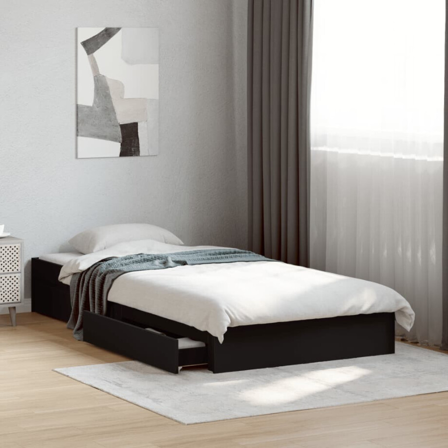 vidaXL Bedframe met lades bewerkt hout zwart 90x190 cm vidaXL Bedframe met lades bewerkt hout zwart 90x190 cm afbeelding 1