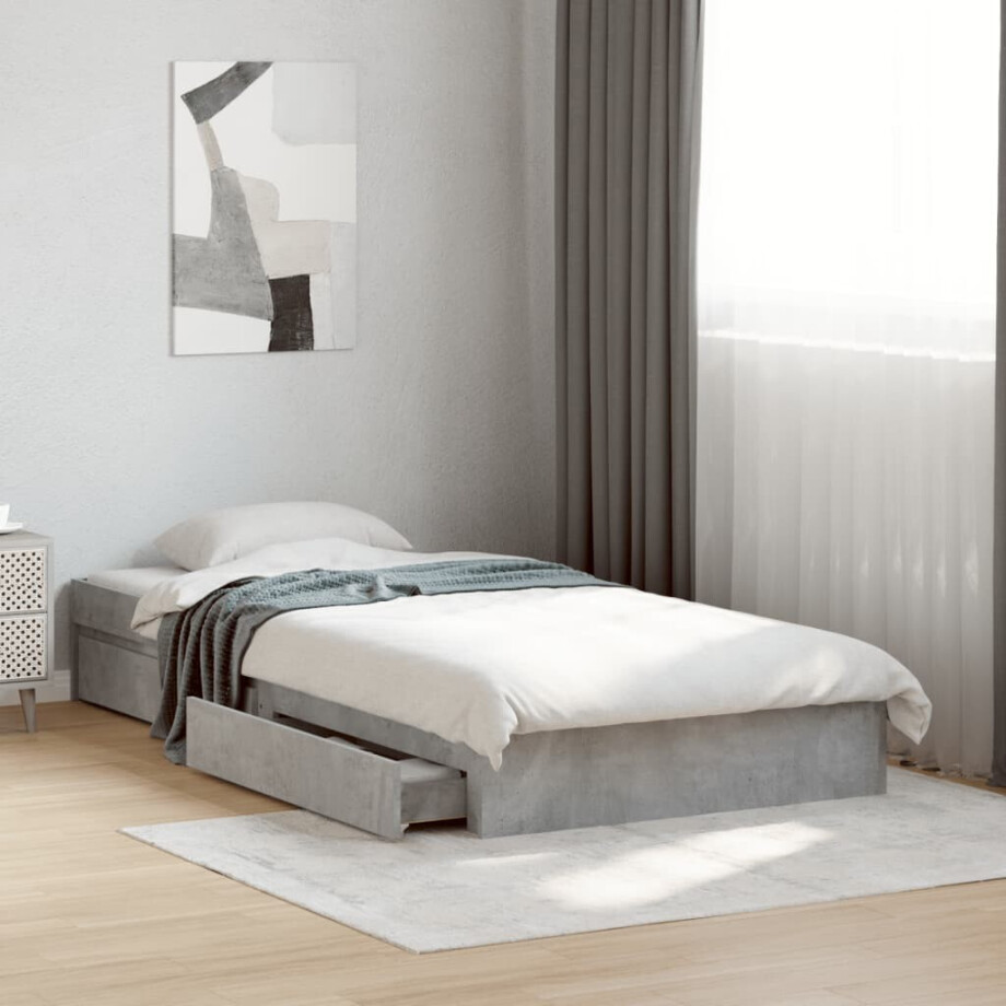 vidaXL Bedframe met lades bewerkt hout betongrijs 90x190 cm afbeelding 1