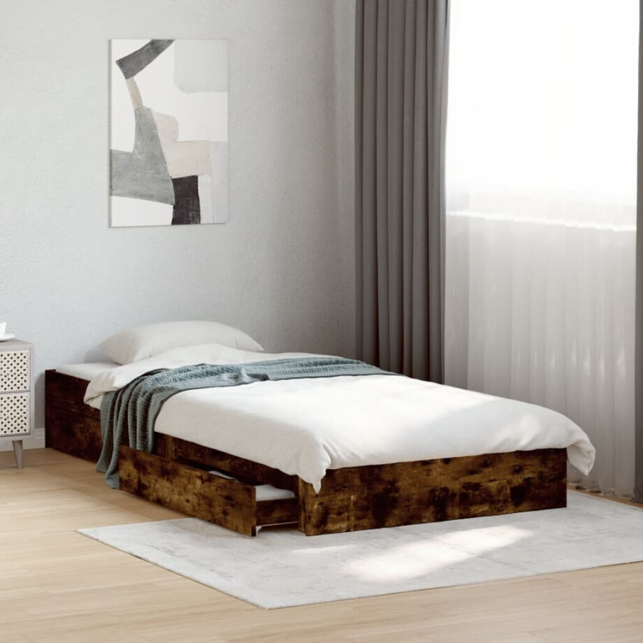 vidaXL Bedframe met lades bewerkt hout gerookt eikenkleurig 90x190 cm vidaXL Bedframe met lades bewerkt hout gerookt eikenkleurig 90x190 cm afbeelding 1