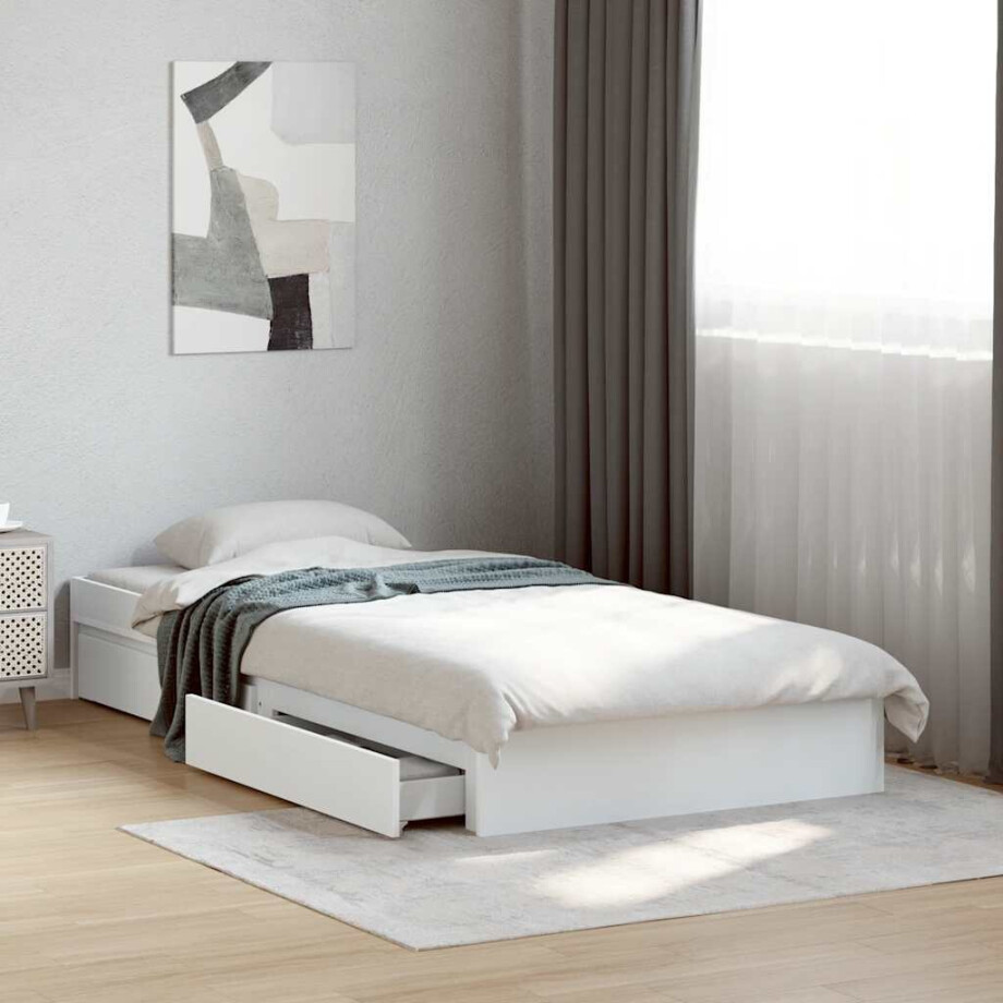 vidaXL Bedframe met lades bewerkt hout wit 75x190 cm afbeelding 1