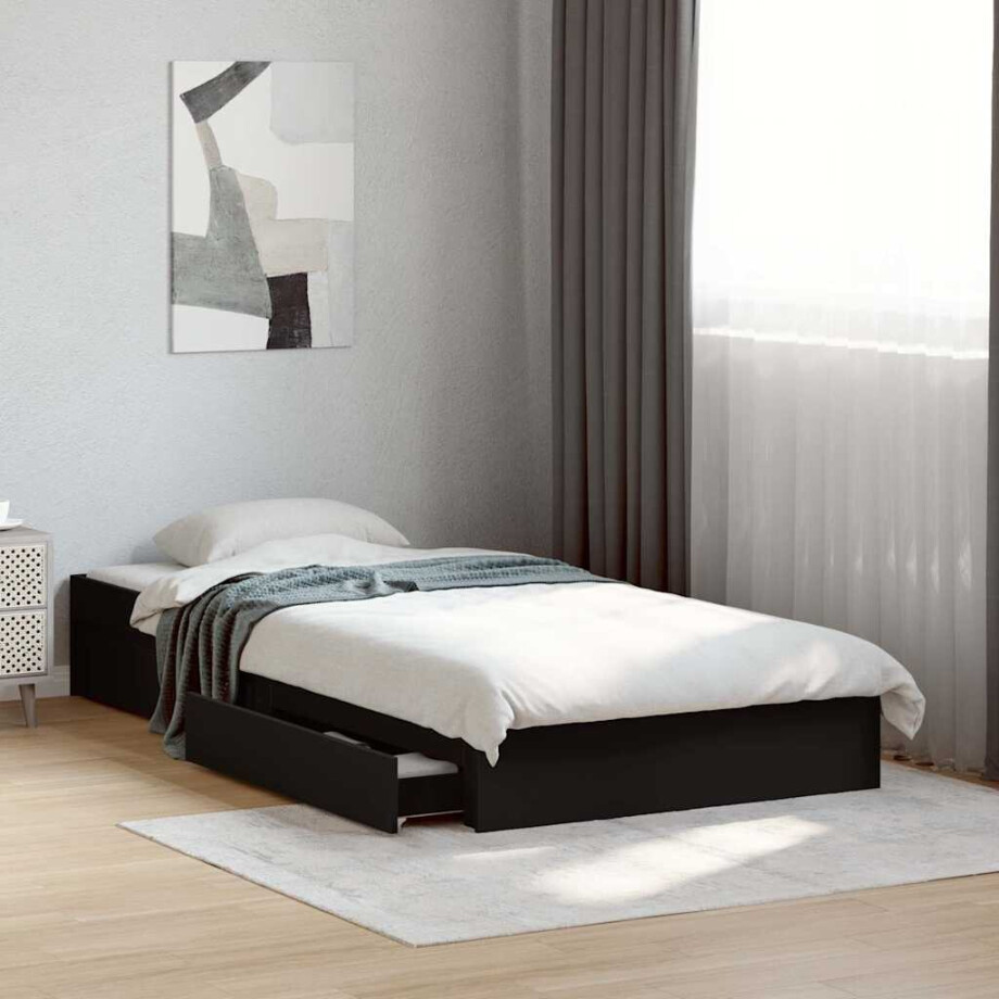 vidaXL Bedframe met lades bewerkt hout zwart 75x190 cm vidaXL Bedframe met lades bewerkt hout zwart 75x190 cm afbeelding 1
