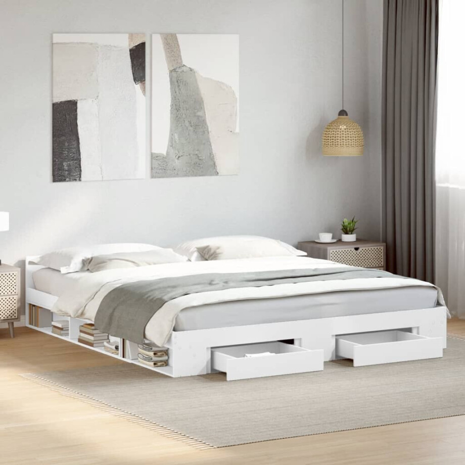 vidaXL Bedframe met lades bewerkt hout wit 200x200 cm afbeelding 1