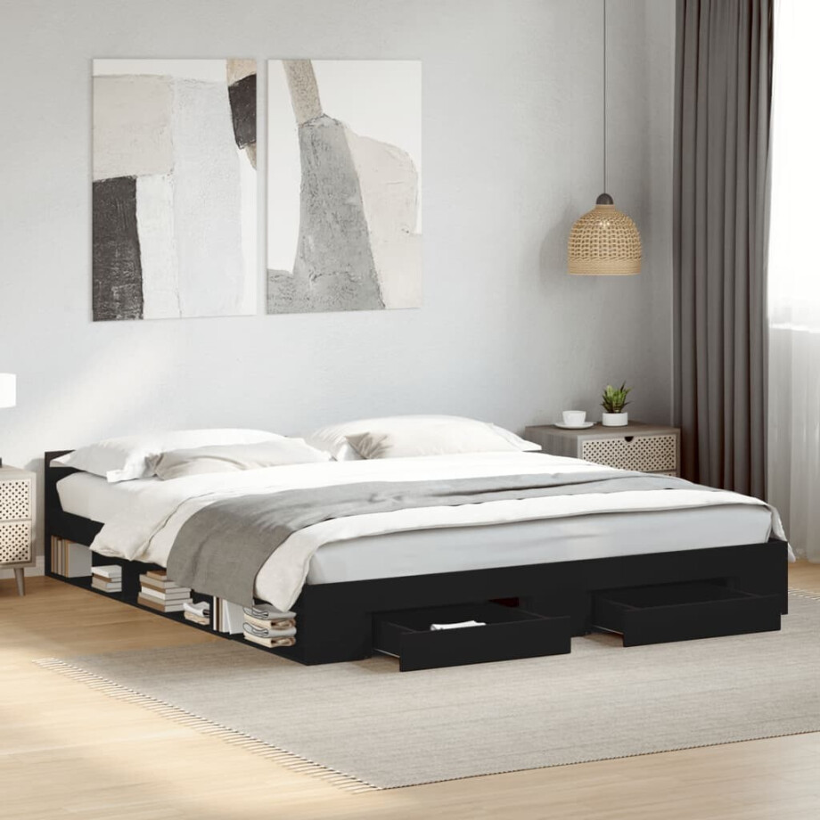 vidaXL Bedframe met lades bewerkt hout zwart 180x200 cm vidaXL Bedframe met lades bewerkt hout zwart 180x200 cm afbeelding 1