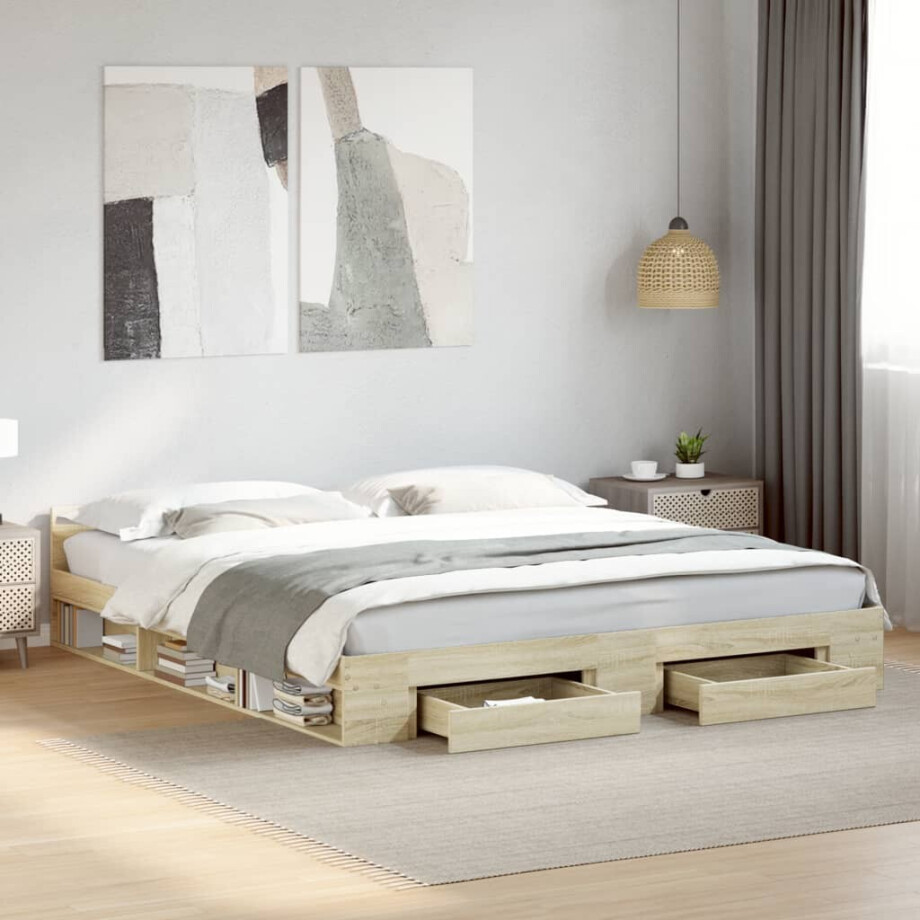 vidaXL Bedframe met lades bewerkt hout sonoma eikenkleurig 180x200 cm afbeelding 1