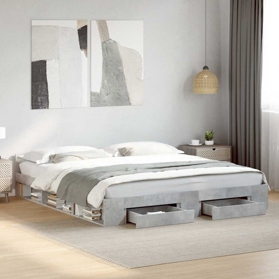 vidaXL Bedframe met lades bewerkt hout betongrijs 180x200 cm vidaXL Bedframe met lades bewerkt hout betongrijs 180x200 cm afbeelding 1