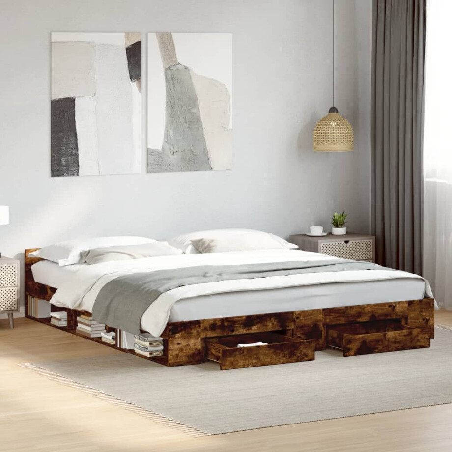 vidaXL Bedframe met lades bewerkt hout gerookt eikenkleurig 180x200 cm afbeelding 1