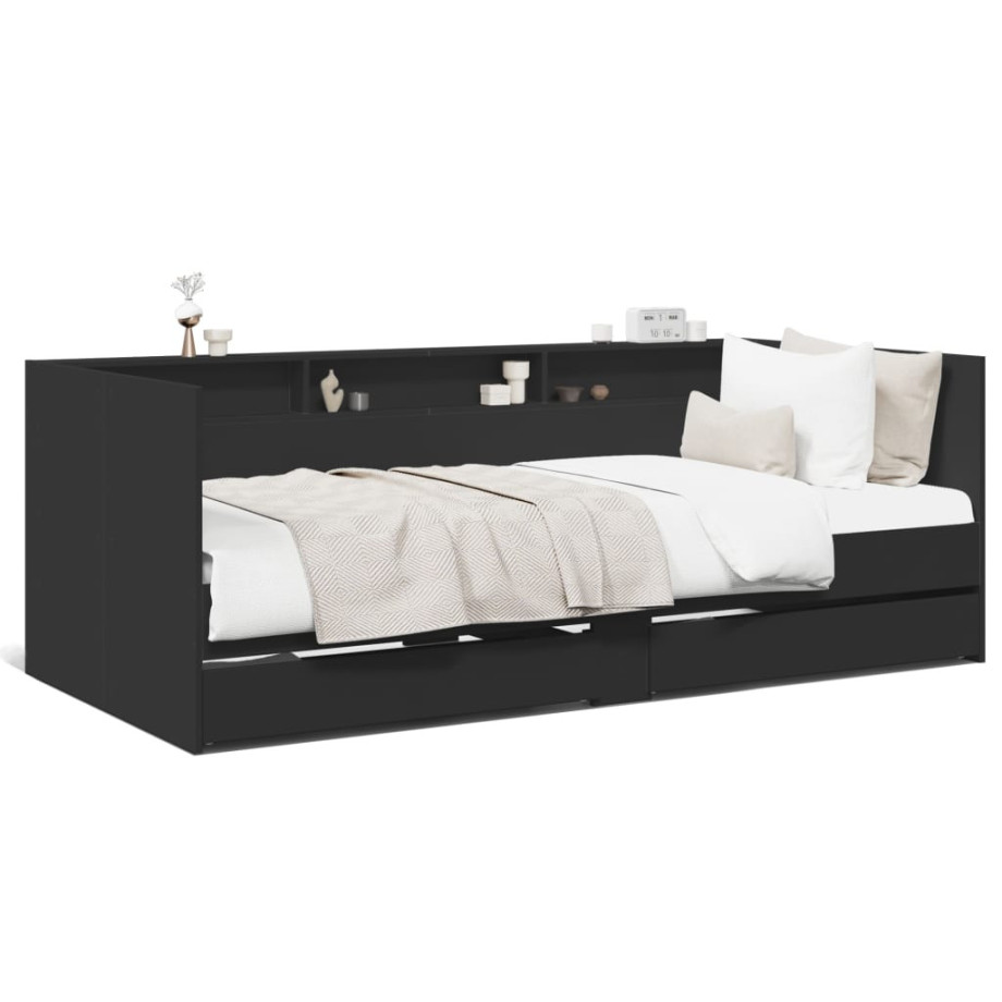 vidaXL Slaapbank met lades 90x200 cm bewerkt hout zwart afbeelding 1