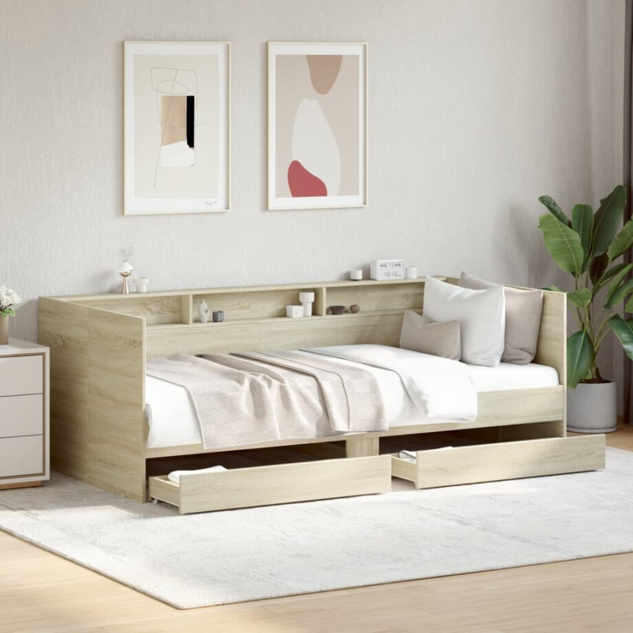 vidaXL Slaapbank met lades zonder matras 90x200 cm sonoma eikenkleurig afbeelding 1