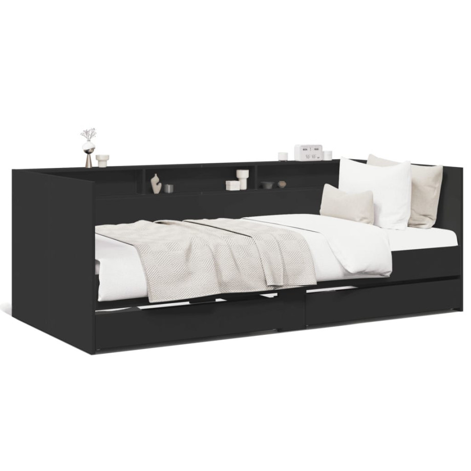 vidaXL Slaapbank met lades 90x190 cm bewerkt hout zwart afbeelding 1