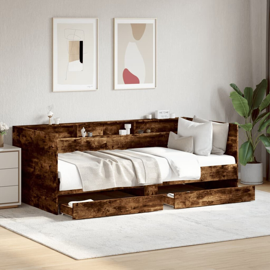 vidaXL Slaapbank met lades zonder matras 90x190 cm gerookt eikenkleur afbeelding 1