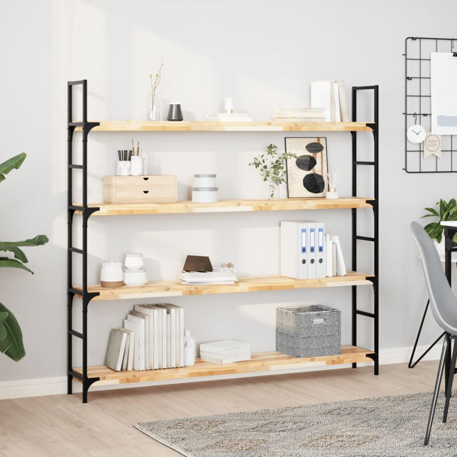 vidaXL Wandschappen 4 st zwevend 140x20x4 cm onbehandeld acaciahout afbeelding 1